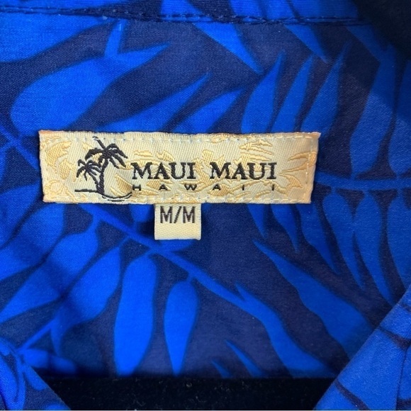 Vintage Maui Maui Hawaii Blue Beer Tropical Palm Short Sleeve Camp Shirt Men's M - Picture 5 of 8
